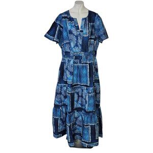 Anthropologie The Somerset Maxi Dress, Short Sleeve, Smocked, Tiered, Blue, XL